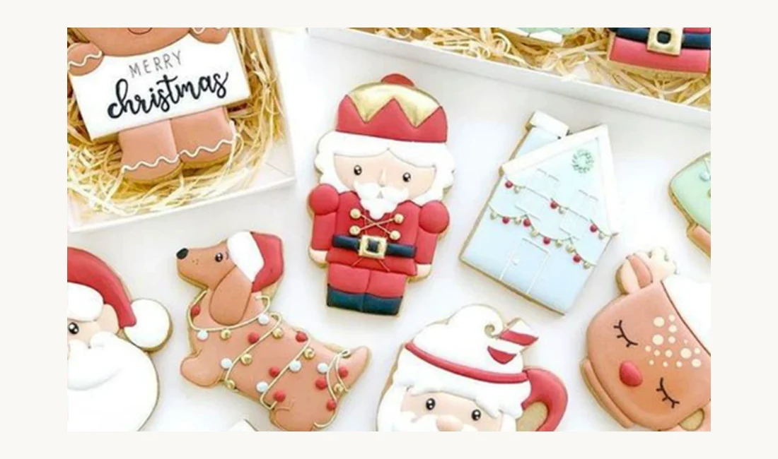 Christmas cookies decorated with royal icing made from the pre-mix